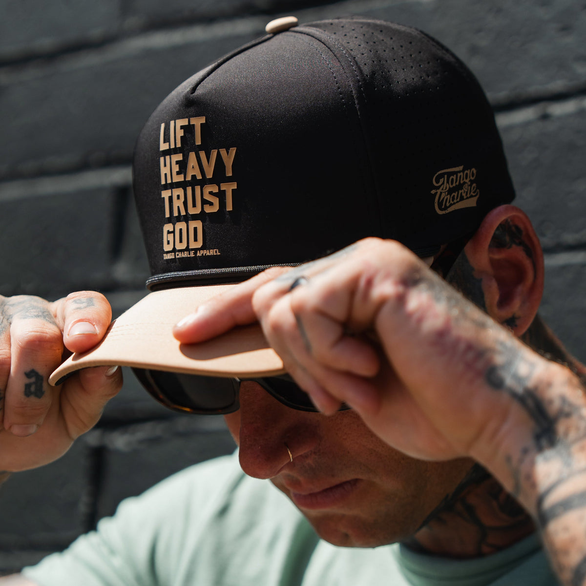 Lift Heavy. Trust God. Hydro - Black Snapback Hat by Tango Charlie Apparel
