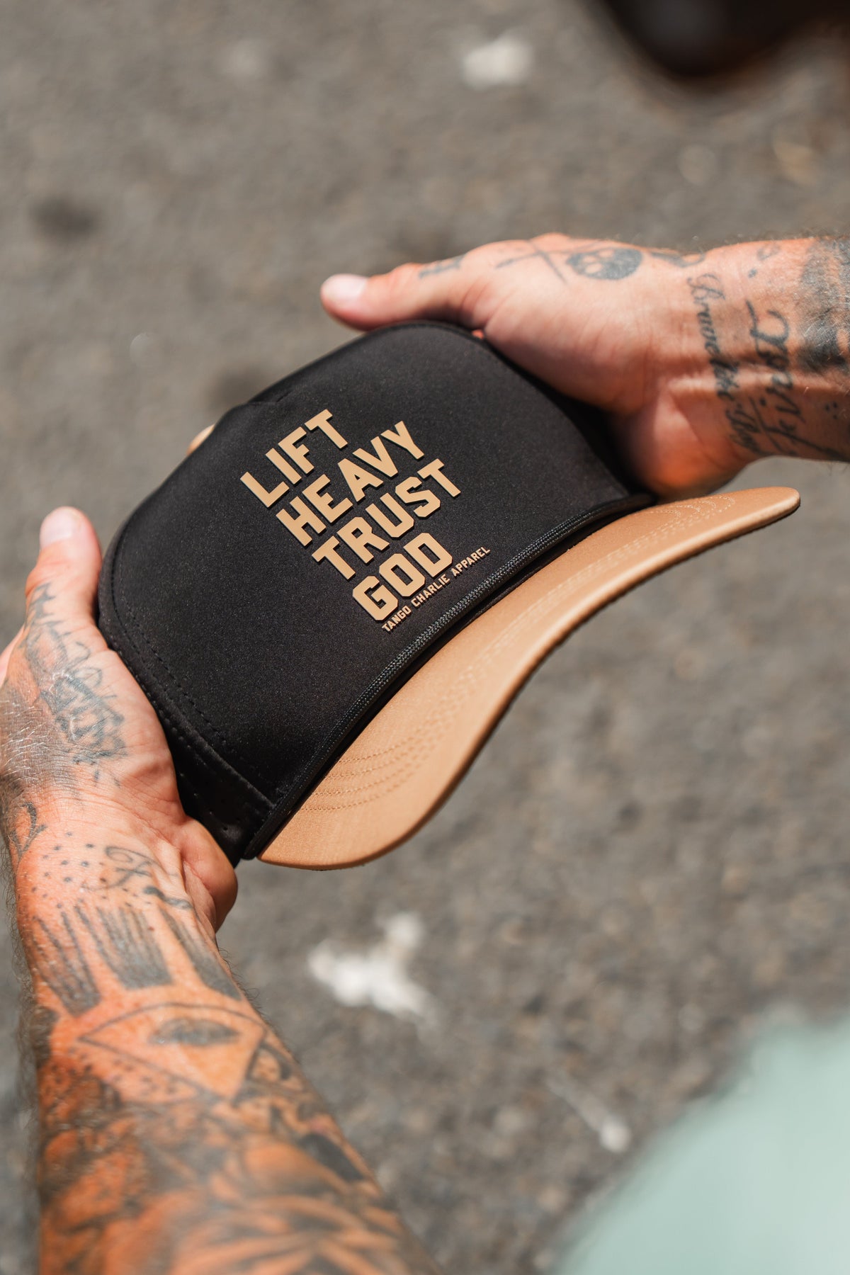 Lift Heavy. Trust God. Hydro - Black Snapback Hat by Tango Charlie Apparel