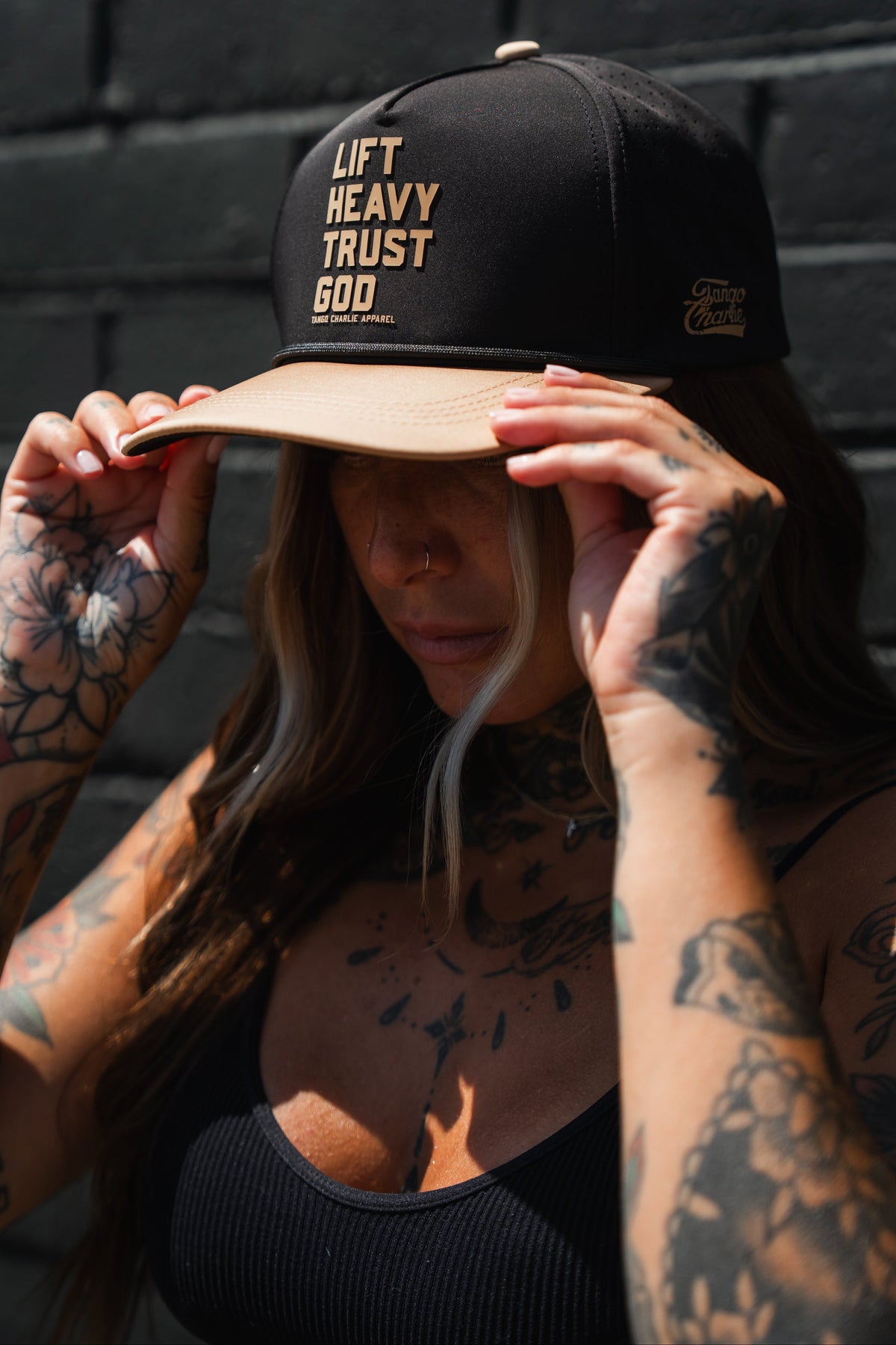 Lift Heavy. Trust God. Hydro - Black Snapback Hat by Tango Charlie Apparel
