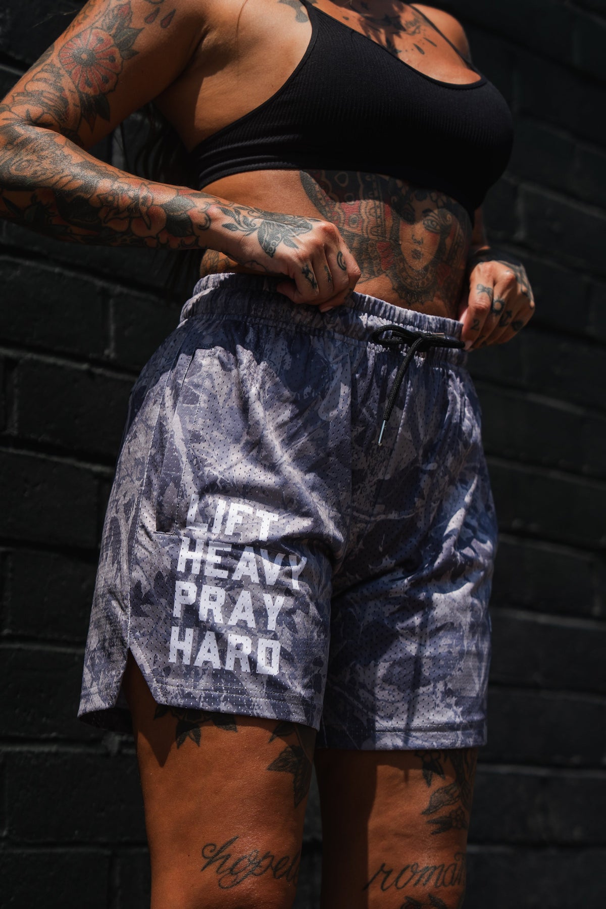 Men's Mesh Lifestyle Shorts | 5.5"- Lift Heavy Pray Hard Deadwood by Tango Charlie Apparel