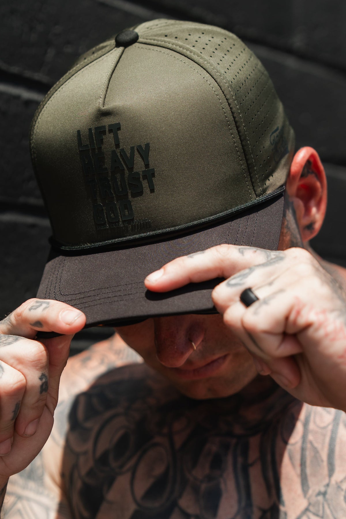 Lift Heavy. Trust God. Hydro - OD Green Snapback Hat by Tango Charlie Apparel