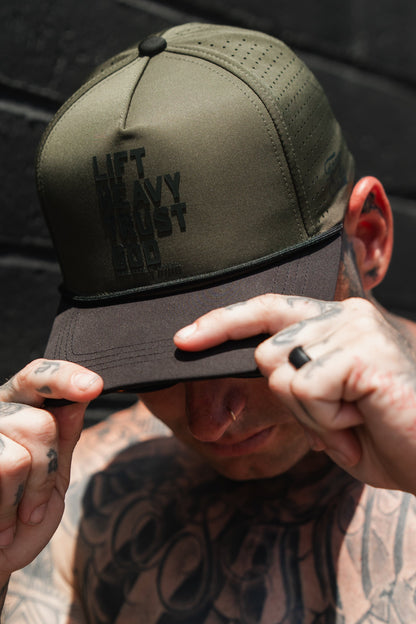 Lift Heavy. Trust God. Hydro - OD Green Snapback Hat by Tango Charlie Apparel