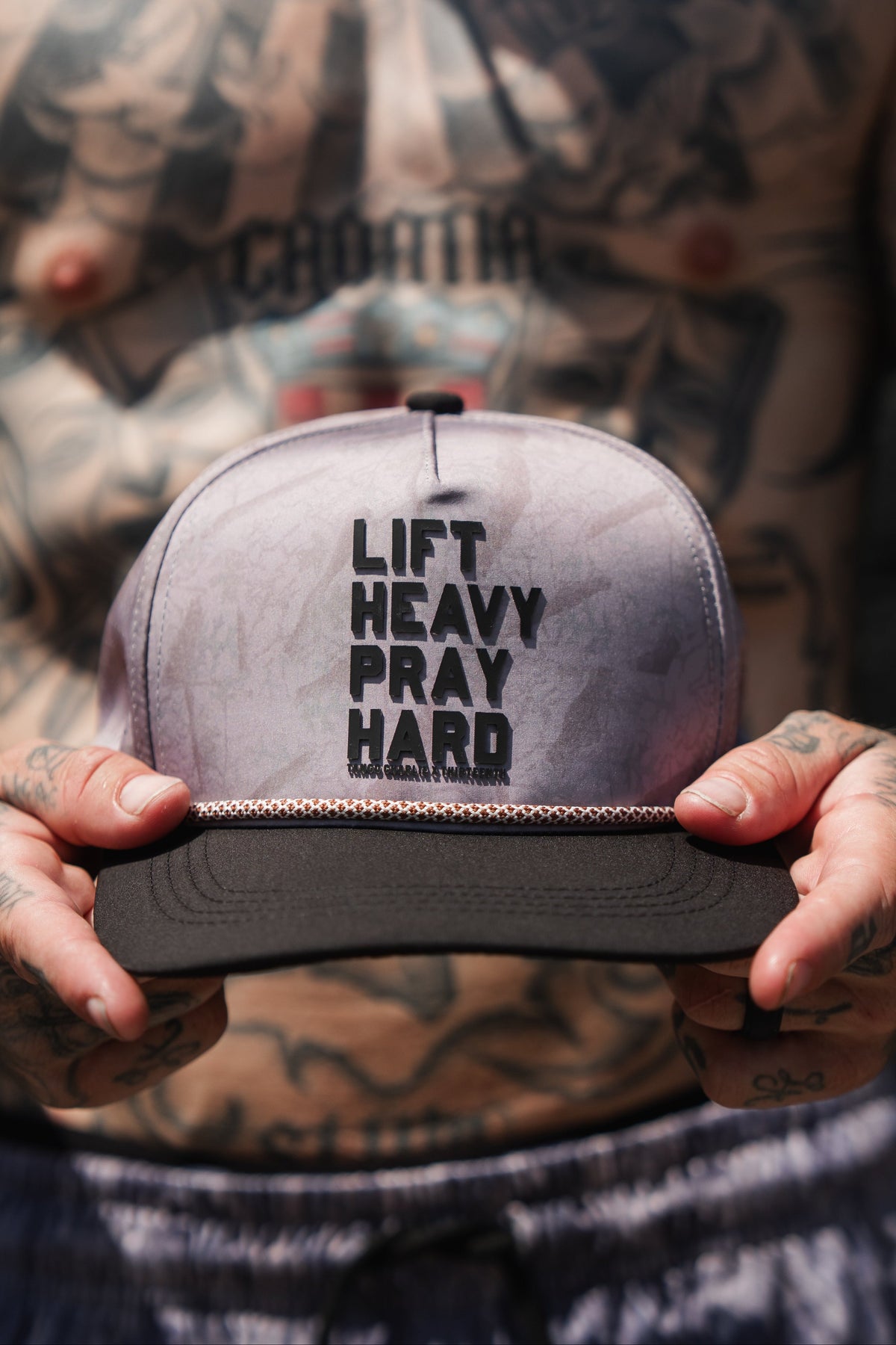 Lift Heavy. Pray Hard. Deadwood Camo Hydro - Snapback Hat by Tango Charlie Apparel