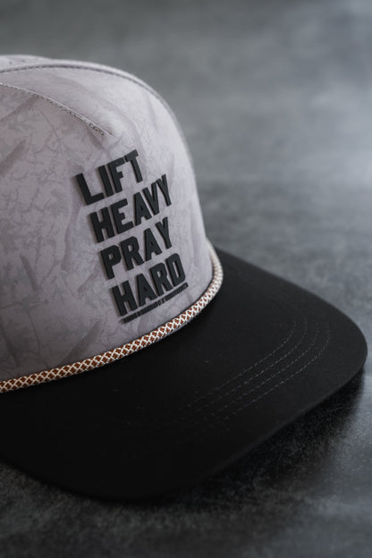 Lift Heavy. Pray Hard. Deadwood Camo Hydro - Snapback Hat by Tango Charlie Apparel