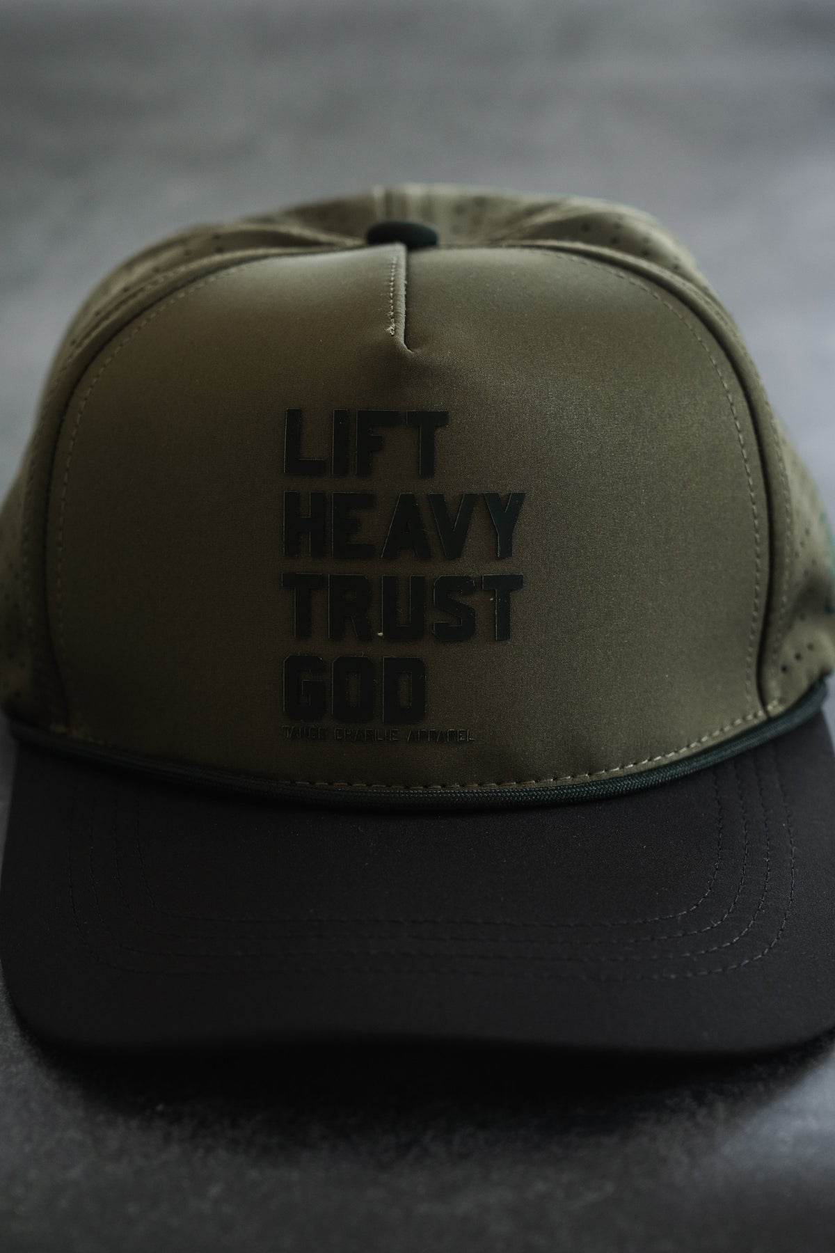 Lift Heavy. Trust God. Hydro - OD Green Snapback Hat by Tango Charlie Apparel