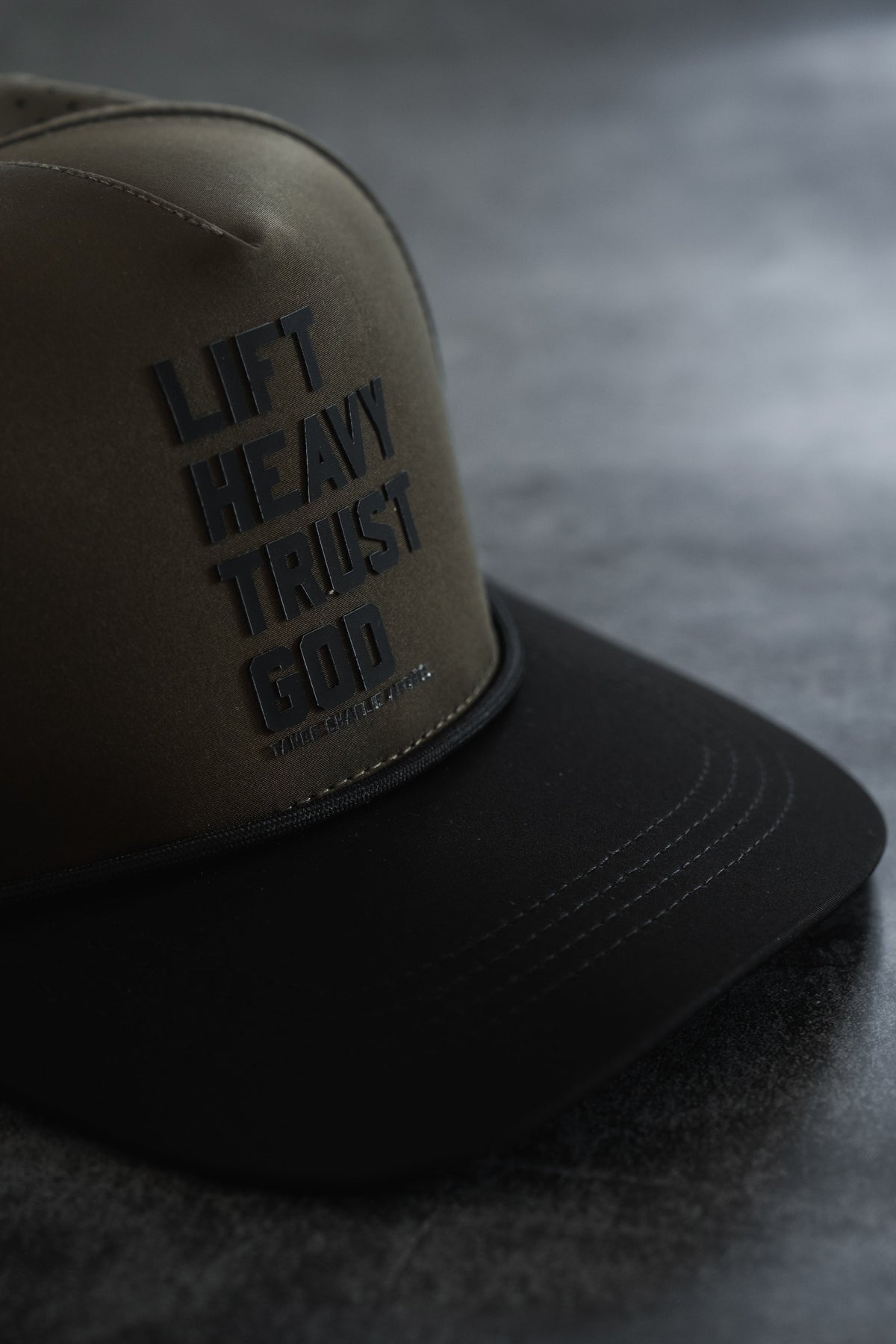 Lift Heavy. Trust God. Hydro - OD Green Snapback Hat by Tango Charlie Apparel