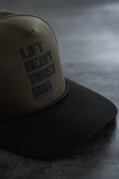 Lift Heavy. Trust God. Hydro - OD Green Snapback Hat by Tango Charlie Apparel