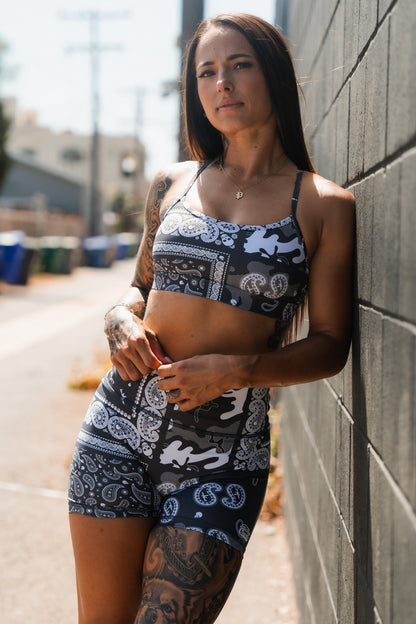 Y-Back Sports Bra | Pew Pew Paisley by Tango Charlie Apparel