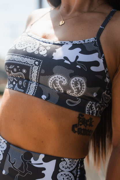 Y-Back Sports Bra | Pew Pew Paisley by Tango Charlie Apparel