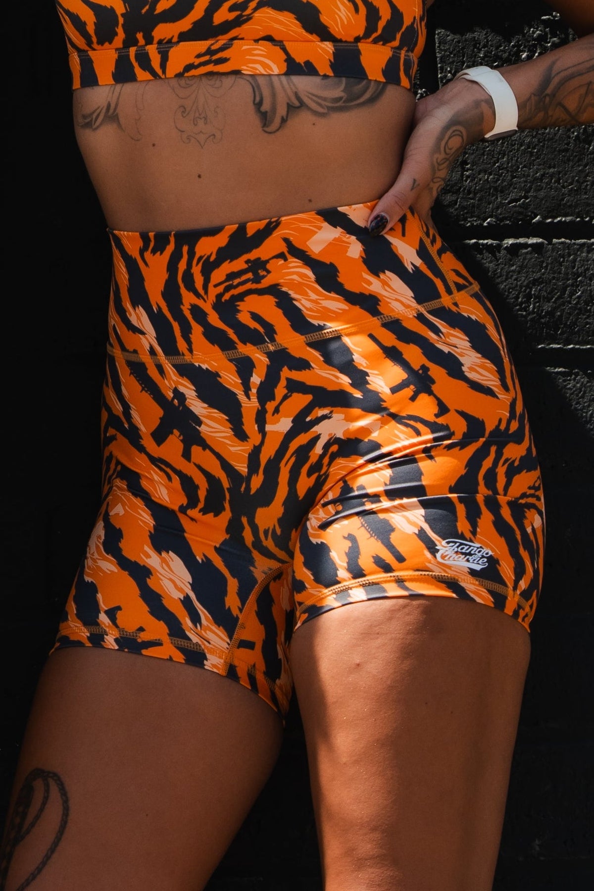 Women's High-Waisted Seamless Front Compression Training Shorts | Tiger Snipe by Tango Charlie Apparel