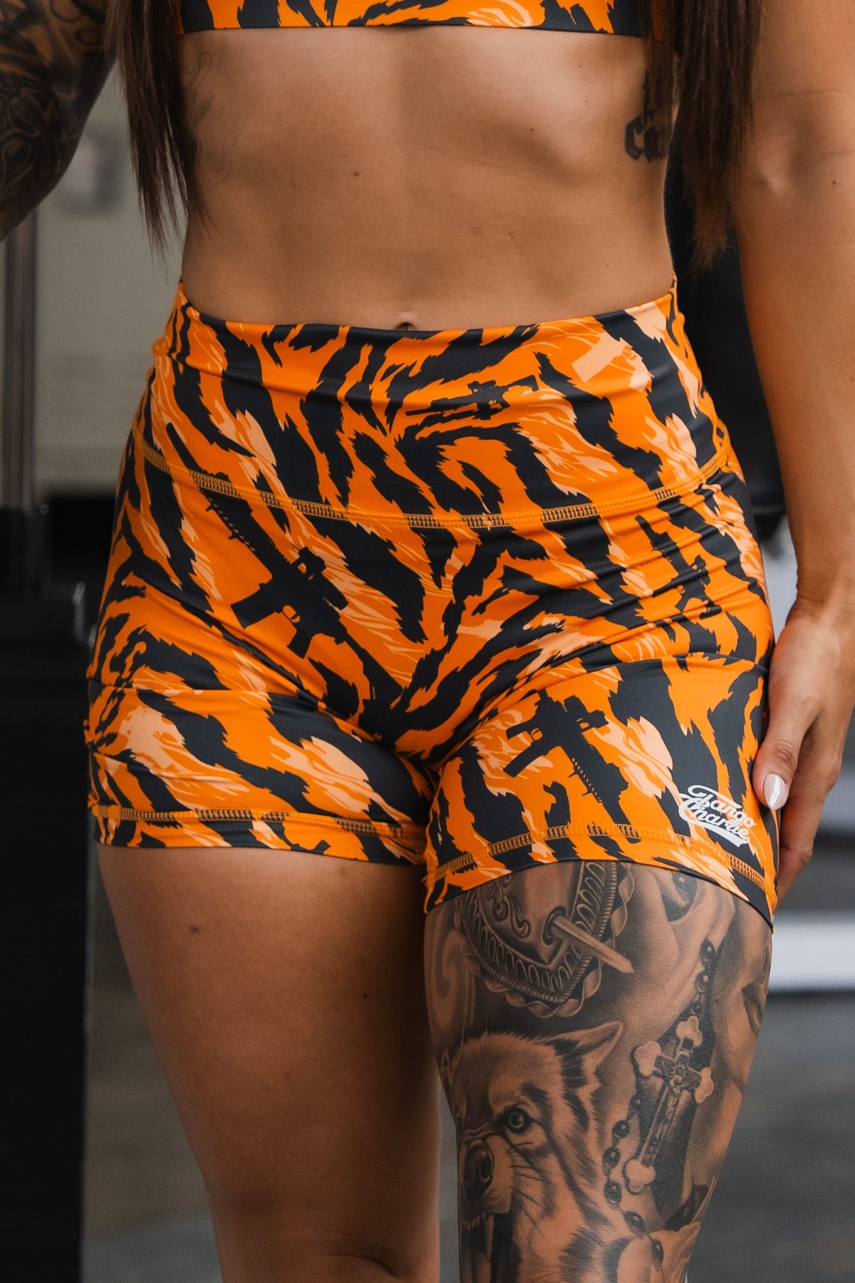 Women's High-Waisted Seamless Front Compression Training Shorts | Tiger Snipe by Tango Charlie Apparel