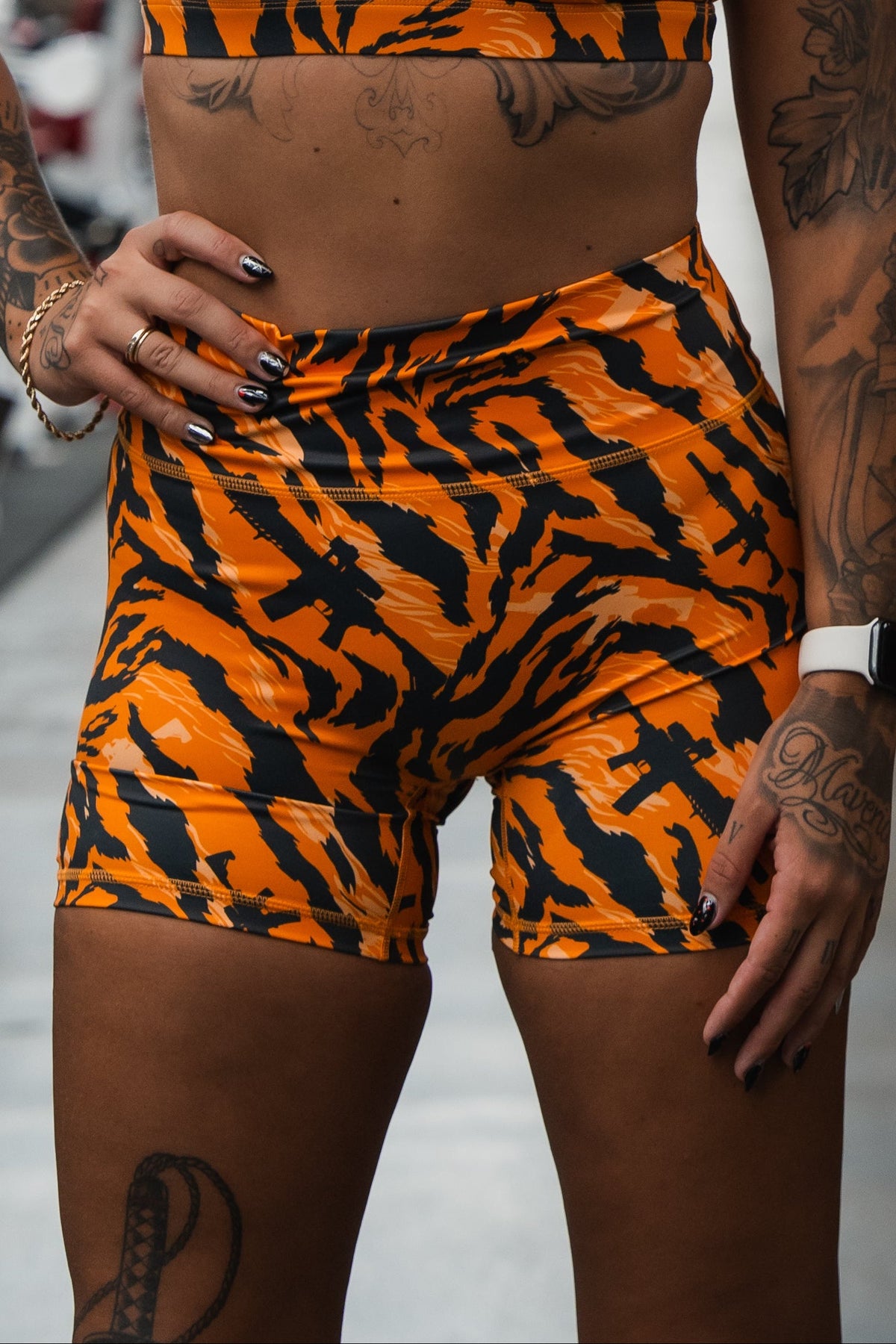 Women's High-Waisted Seamless Front Compression Training Shorts | Tiger Snipe by Tango Charlie Apparel