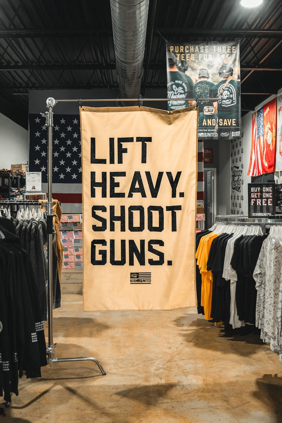 Lift heavy. Shoot Guns. - Flag by Tango Charlie Apparel
