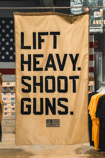 Lift heavy. Shoot Guns. - Flag by Tango Charlie Apparel