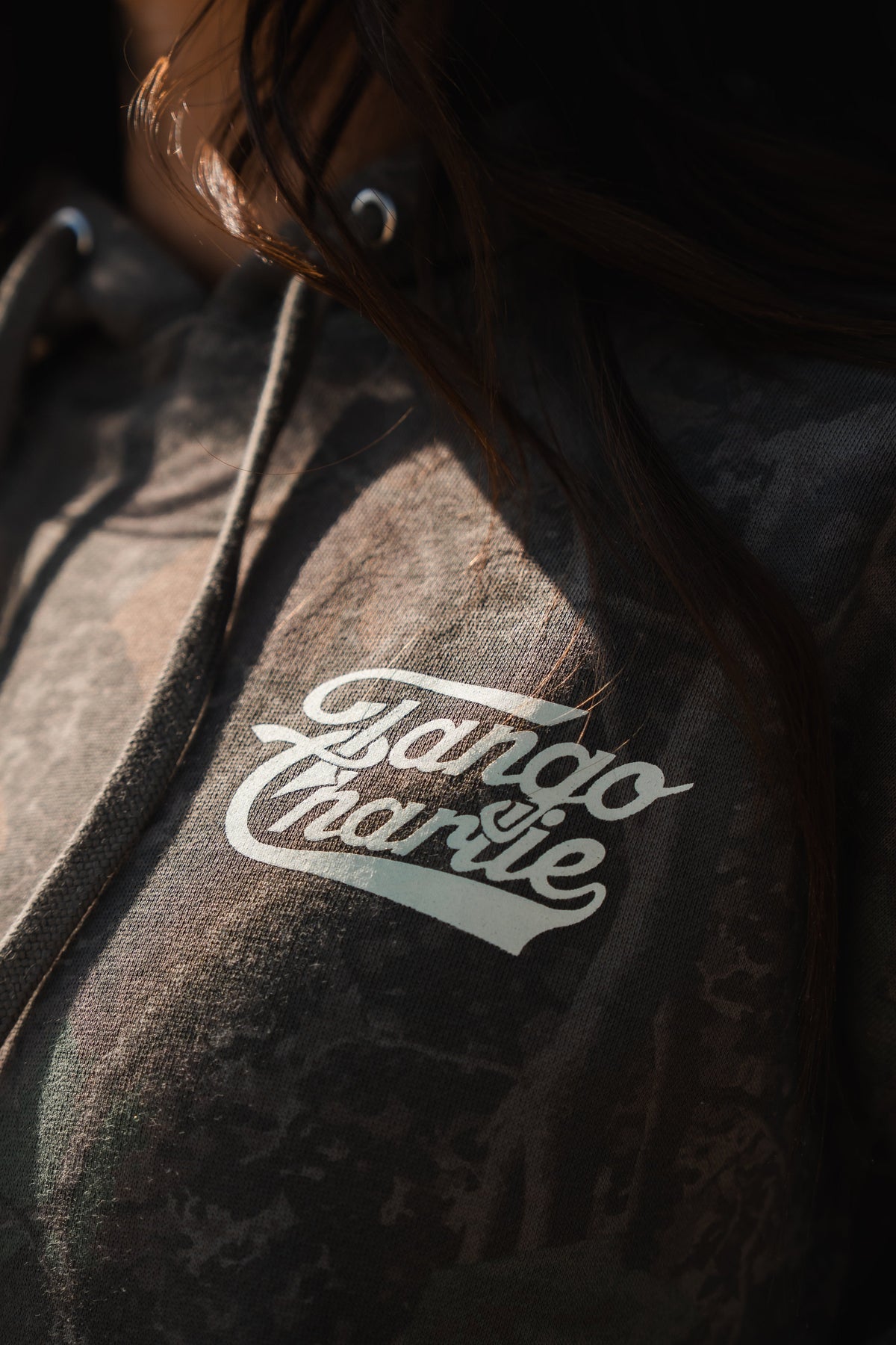 Lift Heavy. Trust God. - Premium Darkwood Camo Hoodie by Tango Charlie Apparel