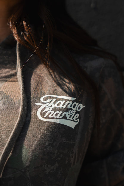 Lift Heavy. Trust God. - Premium Darkwood Camo Hoodie by Tango Charlie Apparel