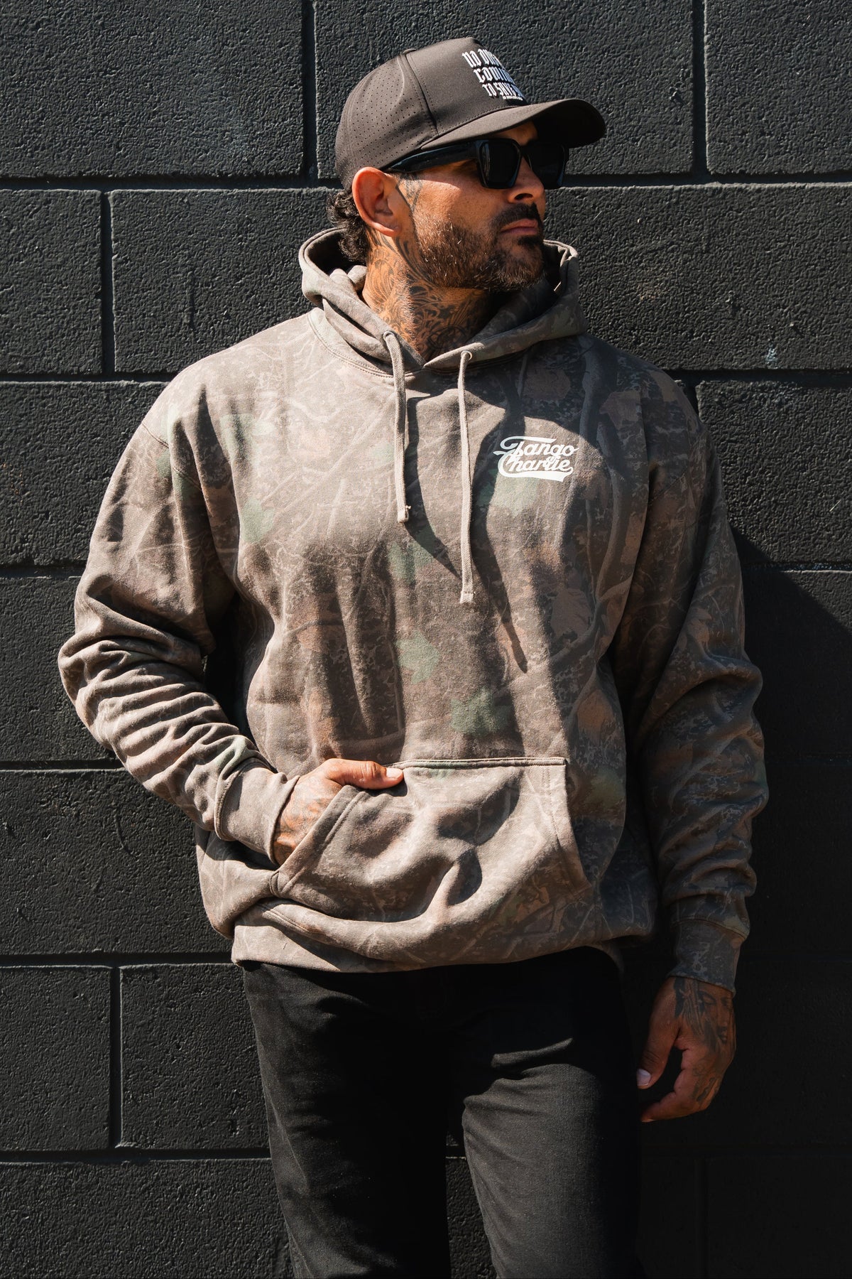 Lift Heavy. Trust God. - Premium Darkwood Camo Hoodie by Tango Charlie Apparel