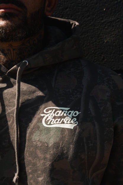 Lift Heavy. Trust God. - Premium Darkwood Camo Hoodie by Tango Charlie Apparel