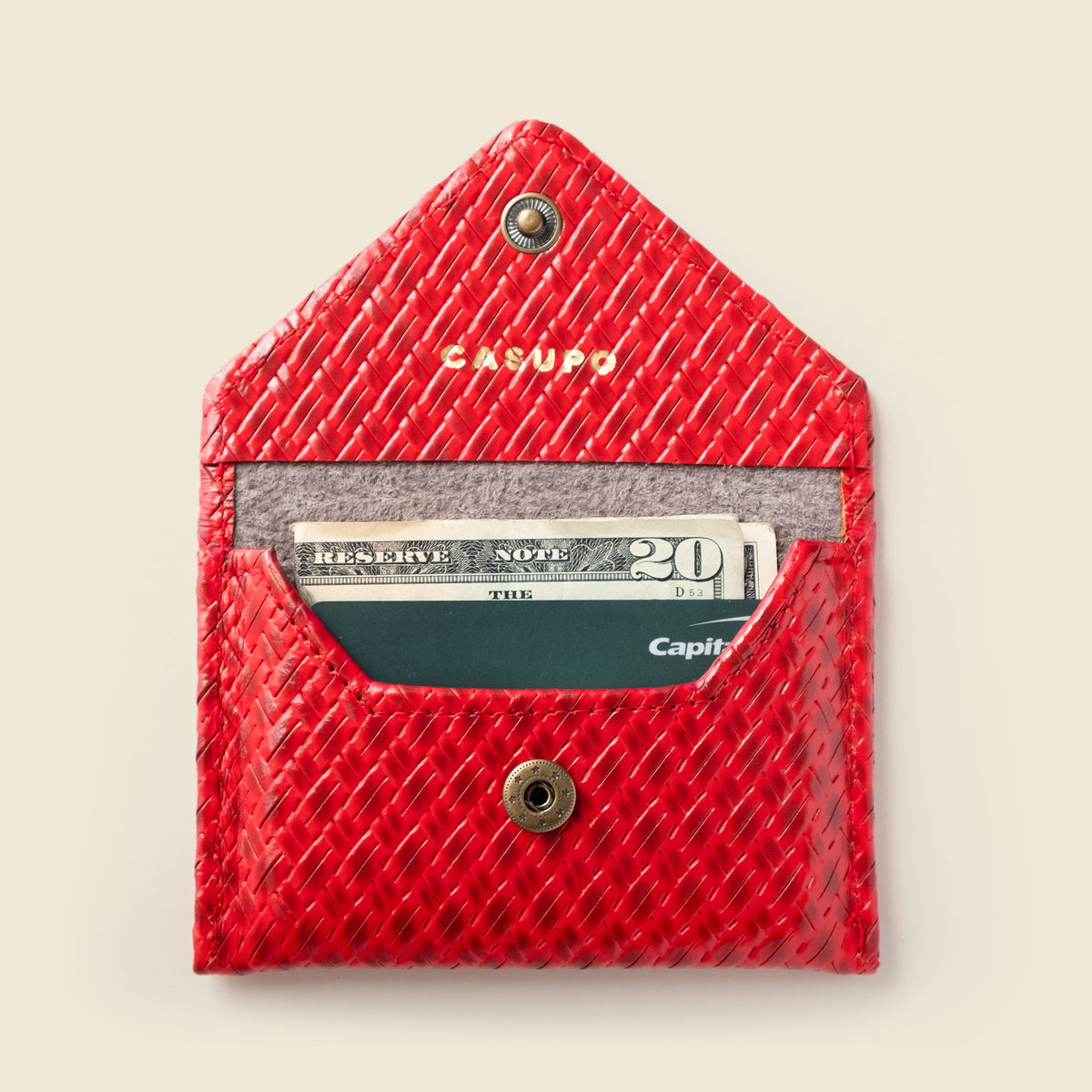 Mini Envelope Wallet With RFID protection - Red Woven by CASUPO