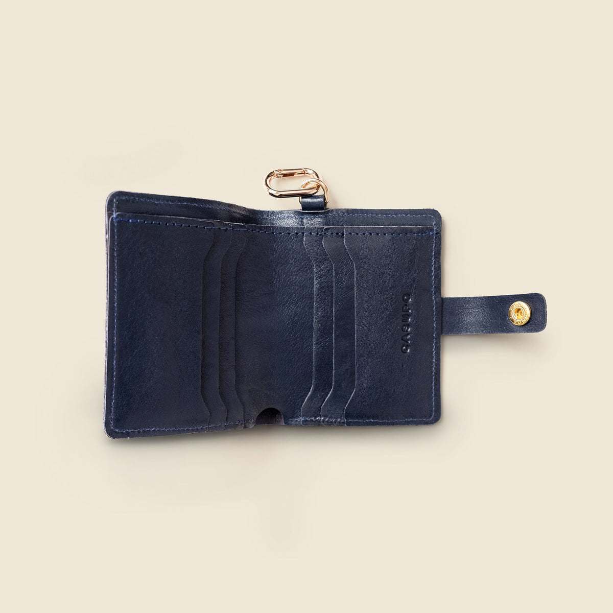 Leather Bifold Wallet with Snap & Key Ring - Marine Blue by CASUPO