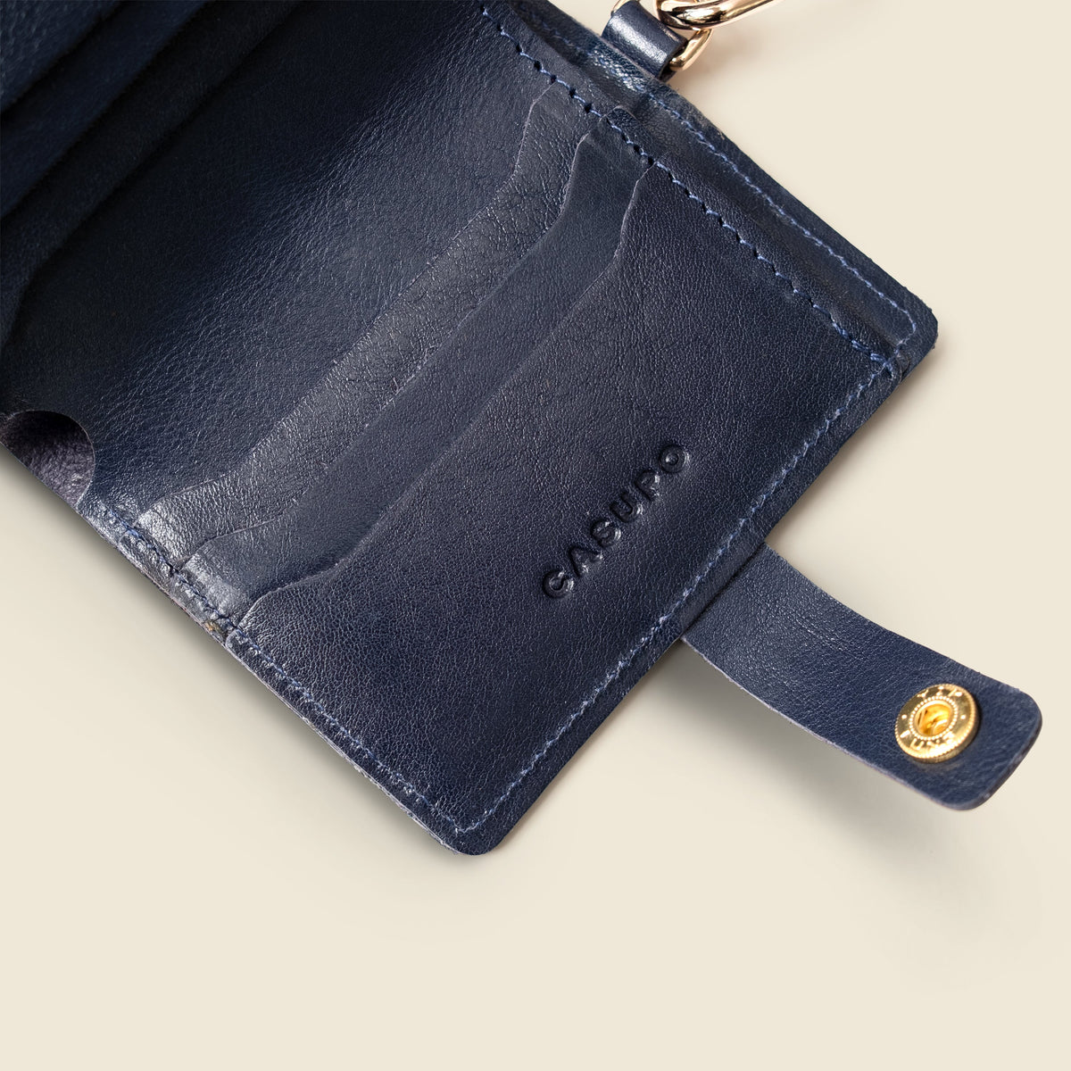 Leather Bifold Wallet with Snap & Key Ring - Marine Blue by CASUPO