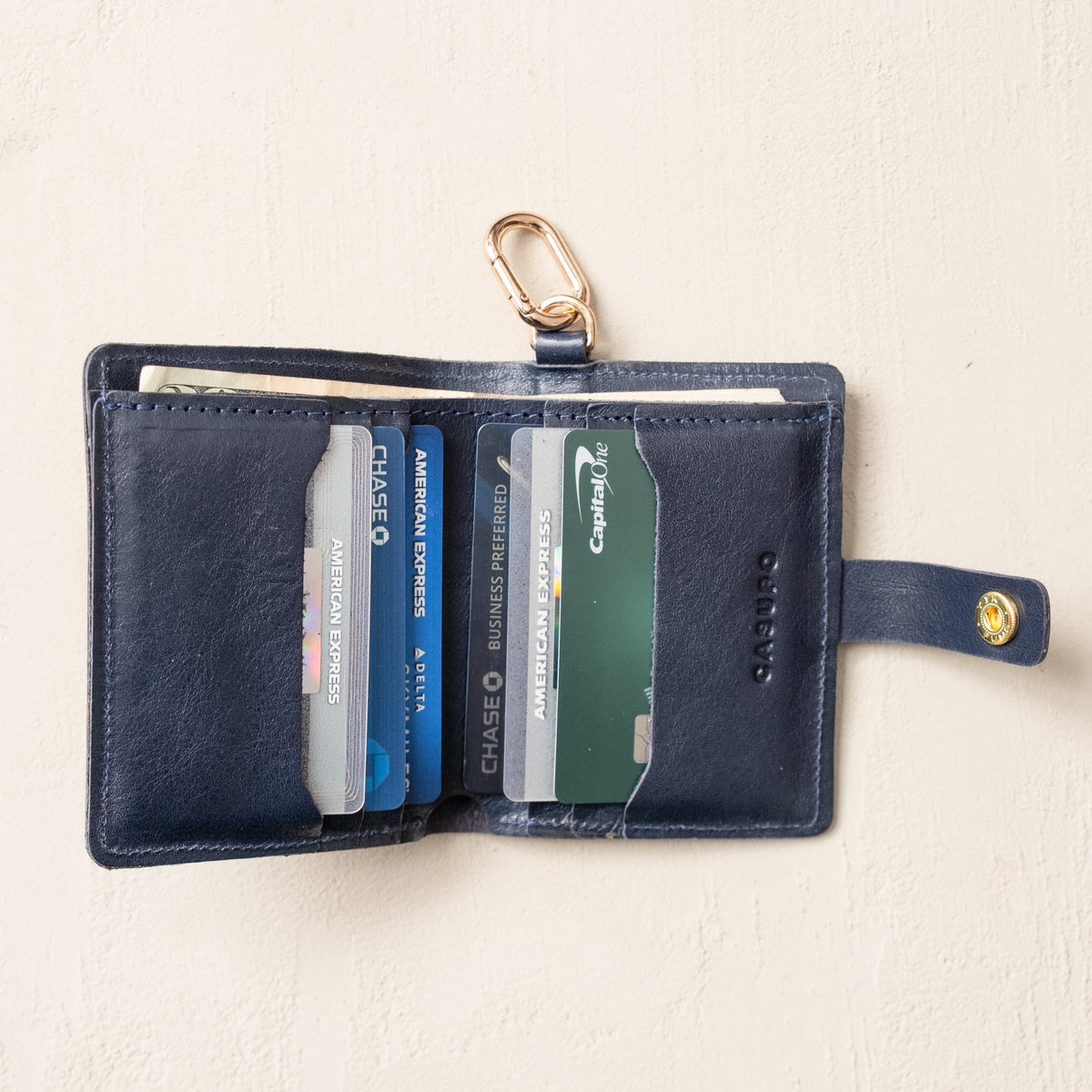 Leather Bifold Wallet with Snap & Key Ring - Marine Blue by CASUPO