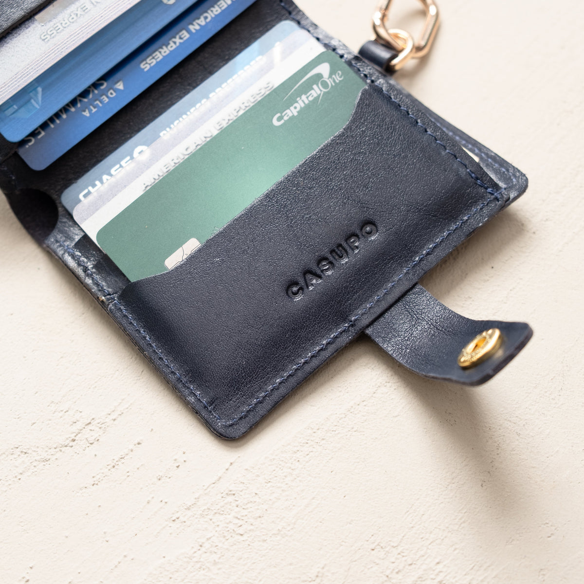 Leather Bifold Wallet with Snap & Key Ring - Marine Blue by CASUPO