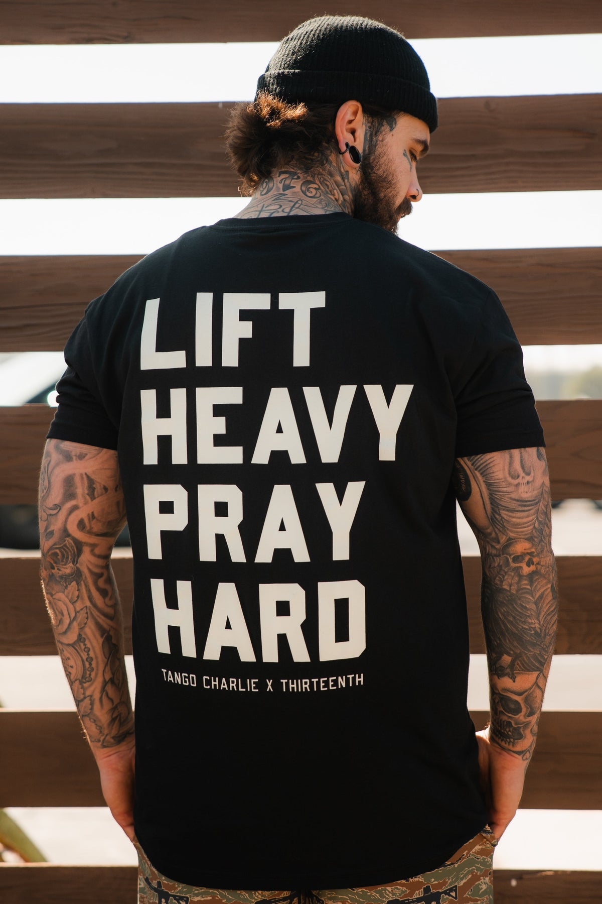 Lift Heavy. Pray Hard. - Black Tee by Tango Charlie Apparel