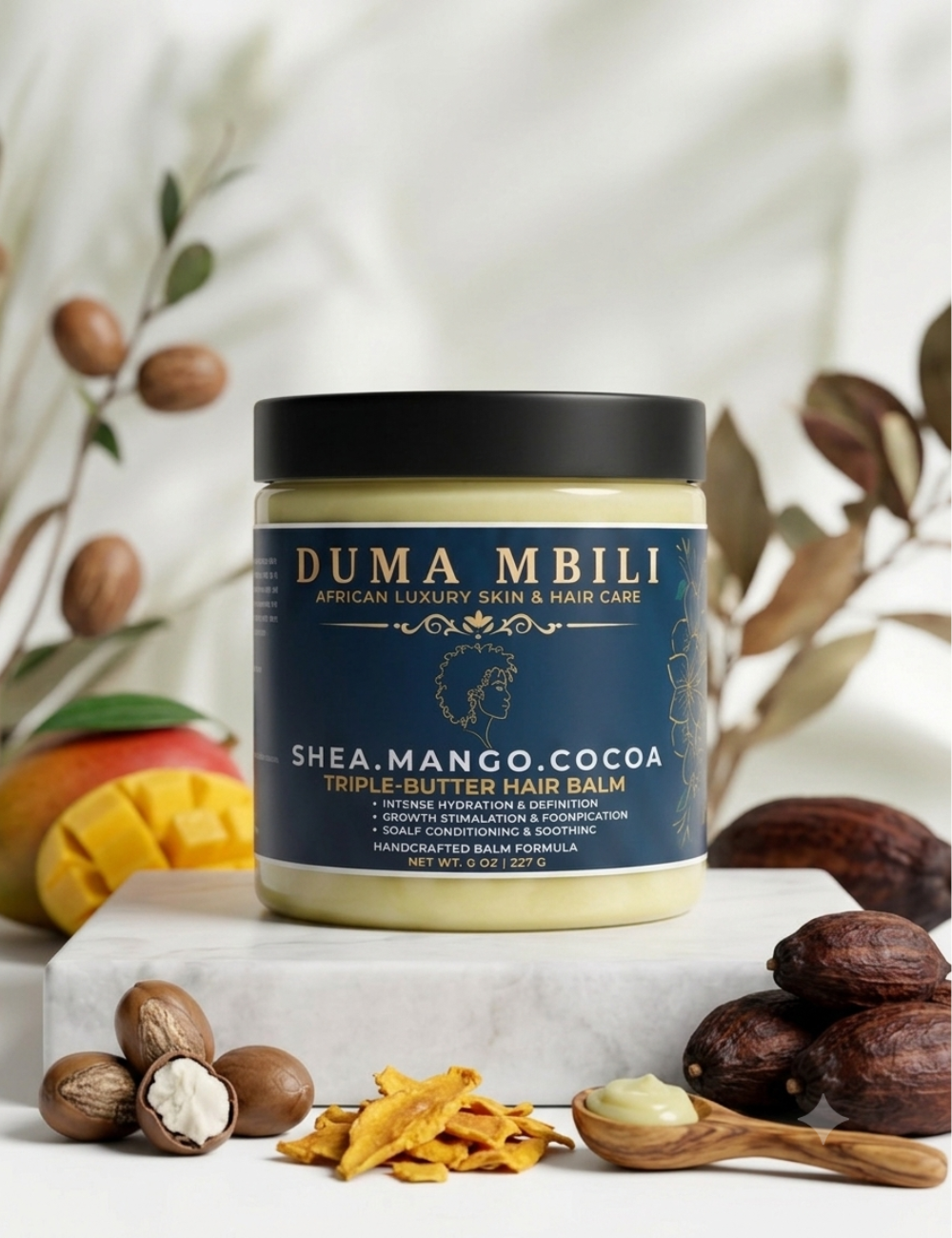 Shea, mango and cocoa triple-butter hair balm