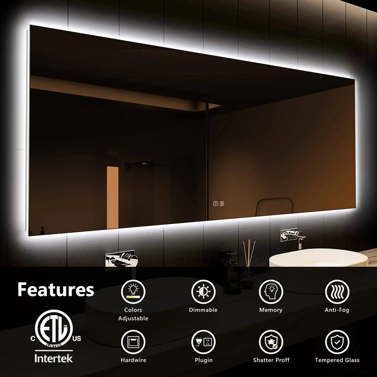 Deluxe Sleek Backlit LED Bathroom Mirror by HAUSVITA