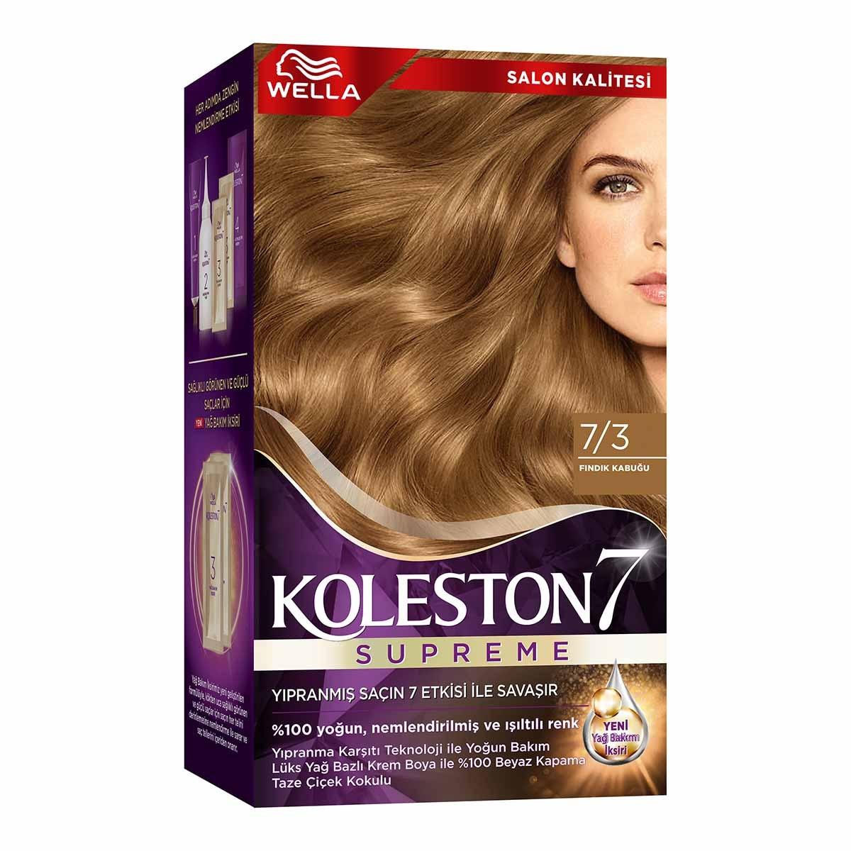 Wella Koleston Supreme 7/3 Hazelnut Hair Dye: 100% Gray Coverage, Rich Color & Conditioning, Permanent At-Home Hair Color Kit by Beauty Care Bag