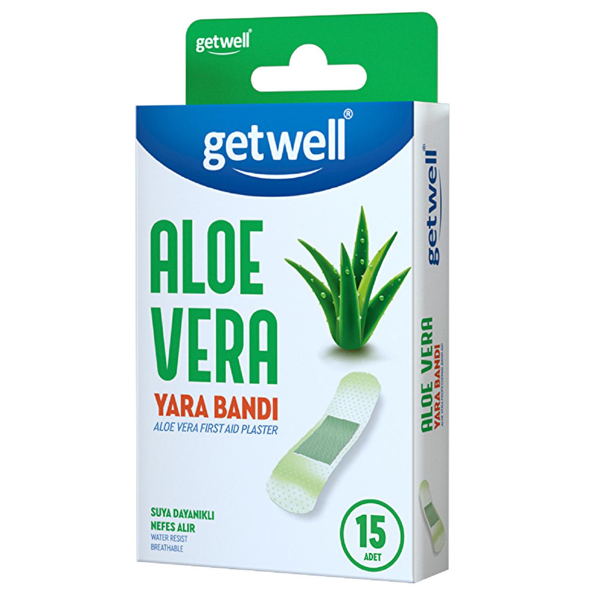 Getwell Aloe Vera Waterproof Adhesive Bandages - Breathable Wound Dressing for Cuts, Scrapes - First Aid Protection & Fast Healing (15 Count) by Beauty Care Bag