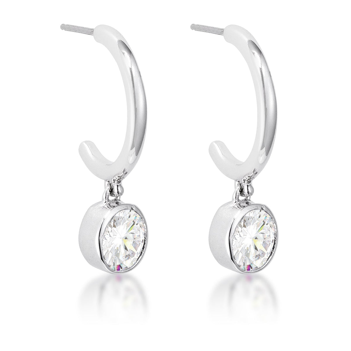 Avera 7mm Cz Plated Drop Hooplet Earrings in Silver by Avera Group