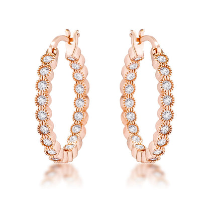 Avera Dotted CZ Round Bezel Hoop Earrings in Pink by Avera Group