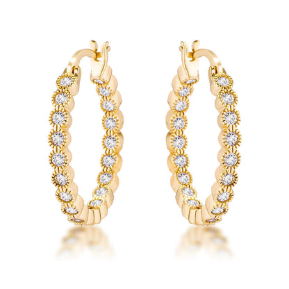 Avera Dotted CZ Round Bezel Hoop Earrings in Pink by Avera Group
