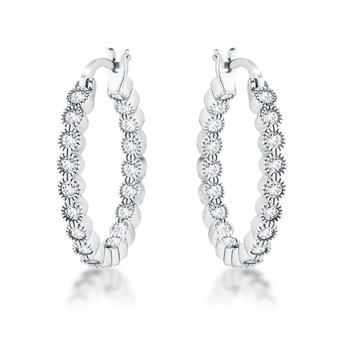 Avera Dotted CZ Round Bezel Hoop Earrings in Pink by Avera Group