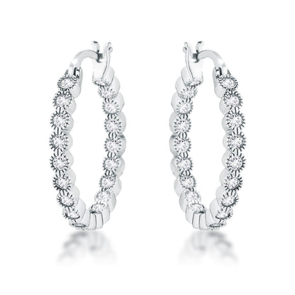 Avera Dotted CZ Round Bezel Hoop Earrings in Pink by Avera Group