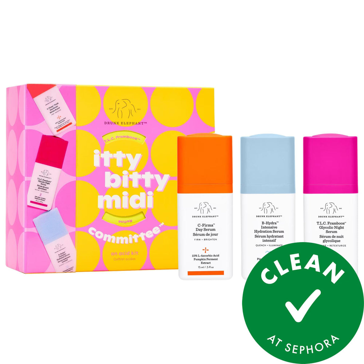 Itty Bitty Midi Committee Skincare Serum Trio: Hydrate, Brighten, & Exfoliate - Anti-Aging, Fine Lines, Dryness - Vitamin C, Hyaluronic & Glycolic Acid by Beauty Care Bag