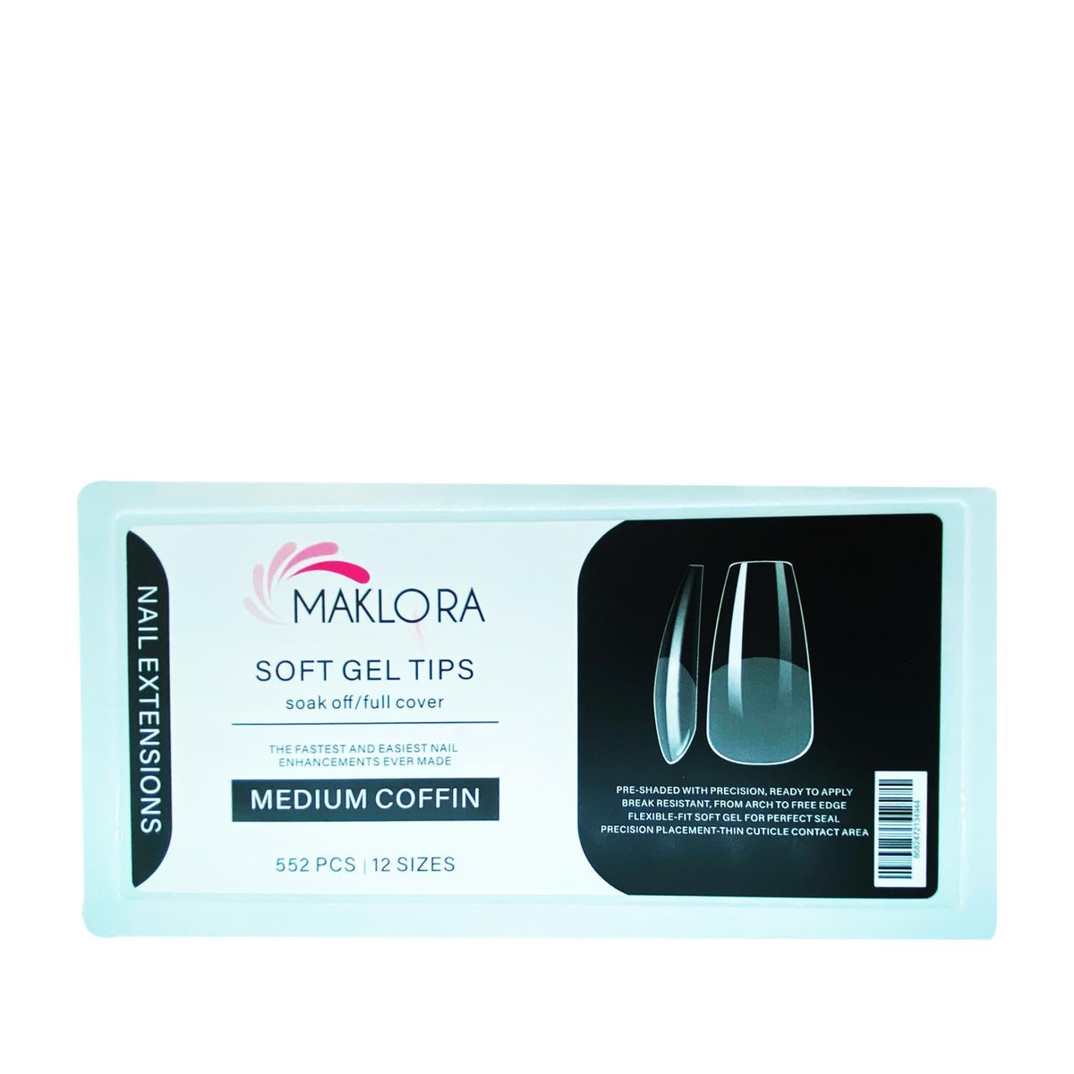 Maklora Soft Gel Nail Tips 552pcs/box ES-06 Medium Coffin - Bulk Nail Art Supplies for Professionals by Beauty Care Bag