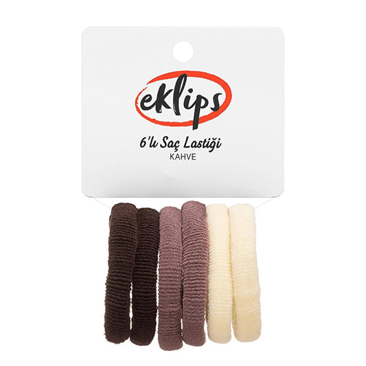 Eklips Brown Hair Elastics for Secure Hold 6-Pack by Beauty Care Bag