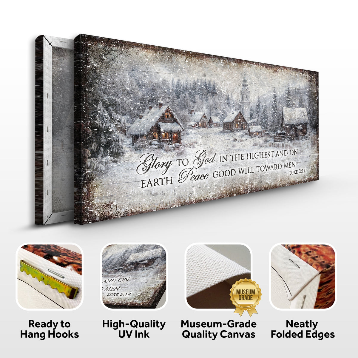 Vintage Christmas Village Luke 2:14 Scripture Sign by Tailored Canvases