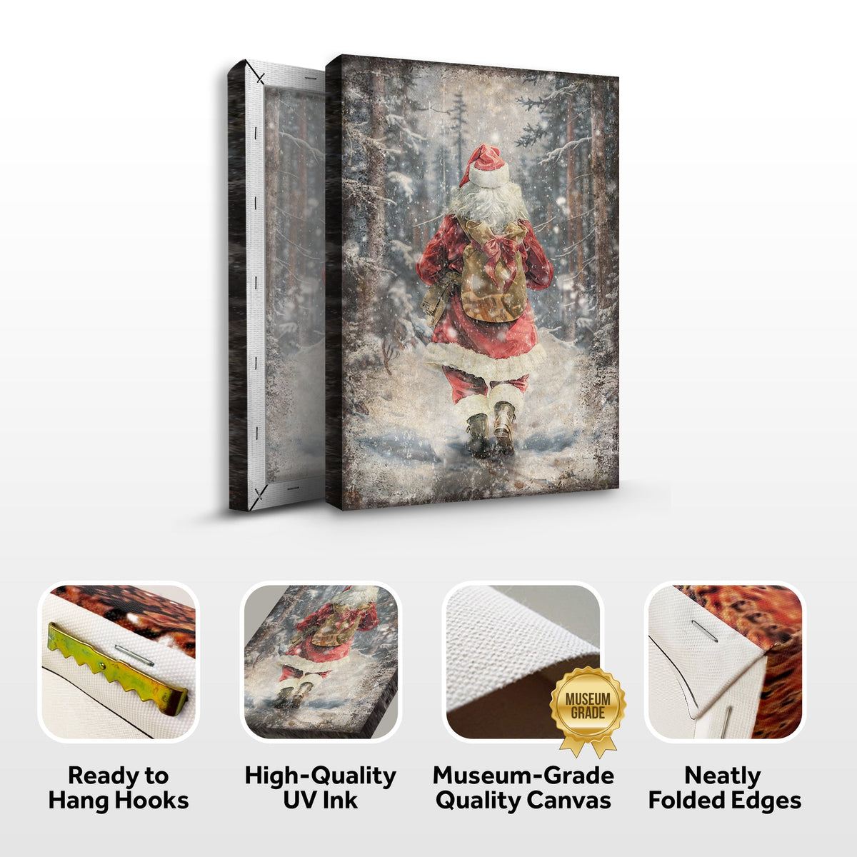 Vintage Santa Claus in Winter Forest Christmas Wall Art II by Tailored Canvases