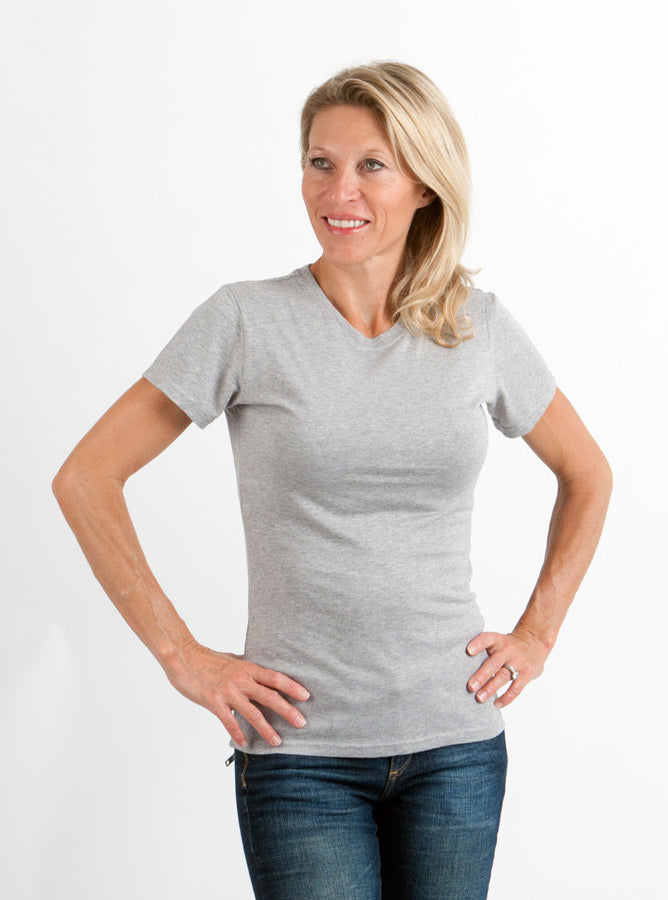 Women's heather grey short sleeve crew neck T-shirt in bamboo viscose and organic cotton