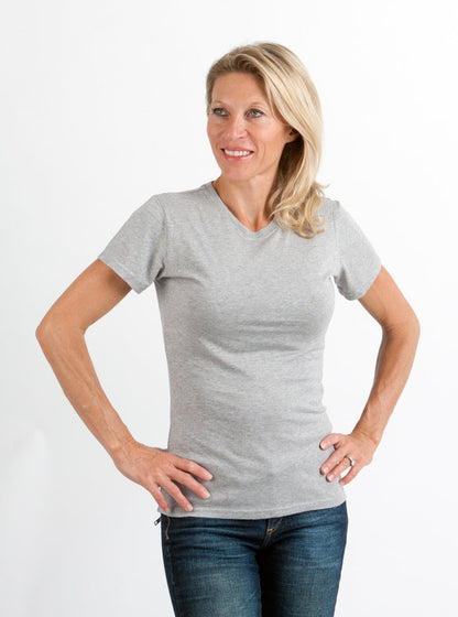 Women's heather grey short sleeve crew neck T-shirt in bamboo viscose and organic cotton