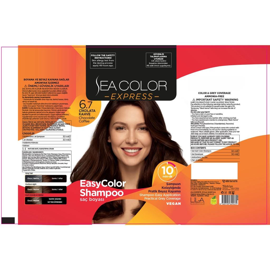 Sea Color Express Hair Dye Shampoo 6.7 Chocolate Brown by Beauty Care Bag