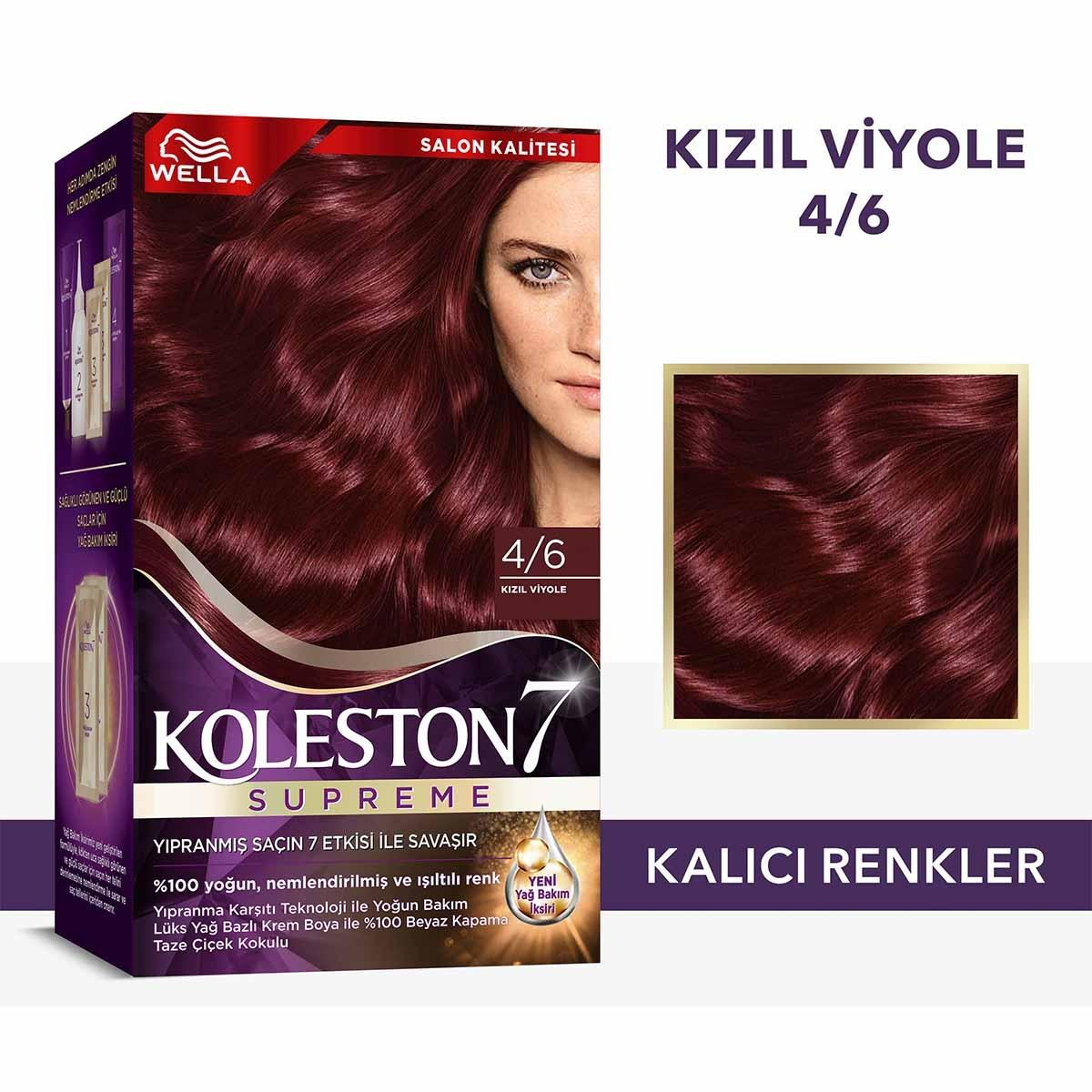 Wella Koleston Supreme 4/6 Kõzõl Viyole: Radiant Red Violet Hair Dye Kit - Long Lasting Color, Intense Shine & Deep Conditioning by Beauty Care Bag
