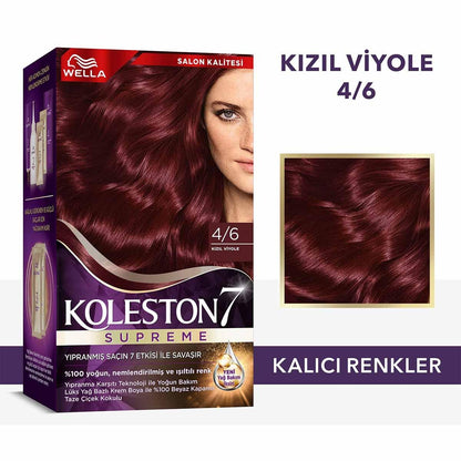 Wella Koleston Supreme 4/6 Kõzõl Viyole: Radiant Red Violet Hair Dye Kit - Long Lasting Color, Intense Shine & Deep Conditioning by Beauty Care Bag
