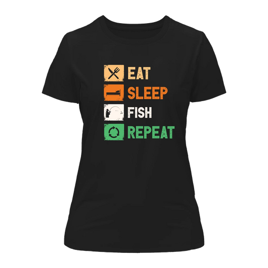Eat Sleep Fishing Repeat T-Shirt for Women by Outdoorzees