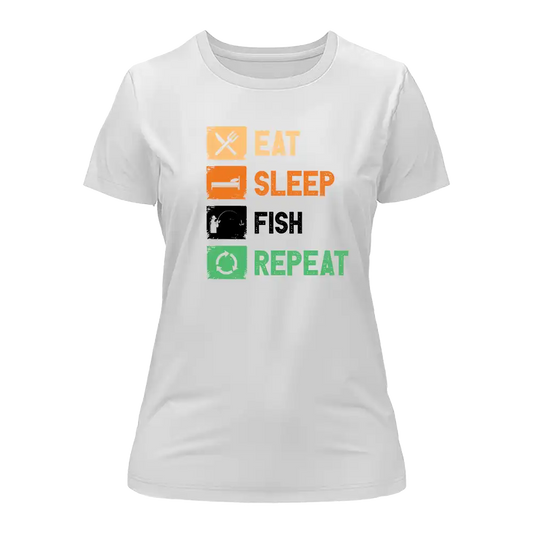 Eat Sleep Fishing Repeat T-Shirt for Women by Outdoorzees