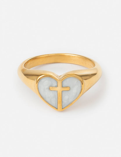 Enamel Heart Cross Ring by Elevated Faith